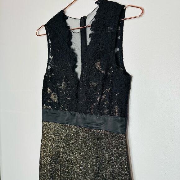 Theia Gold & Black Midnight Lace Crewneck Lace See Through Sheath Dress Size 6 - Picture 15 of 16